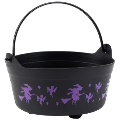 Seau à bonbons Halloween motif sorcière noir et violet