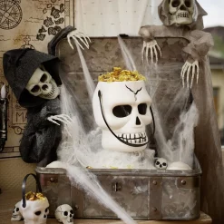 Seau à bonbons Halloween tête de mort blanc et noir