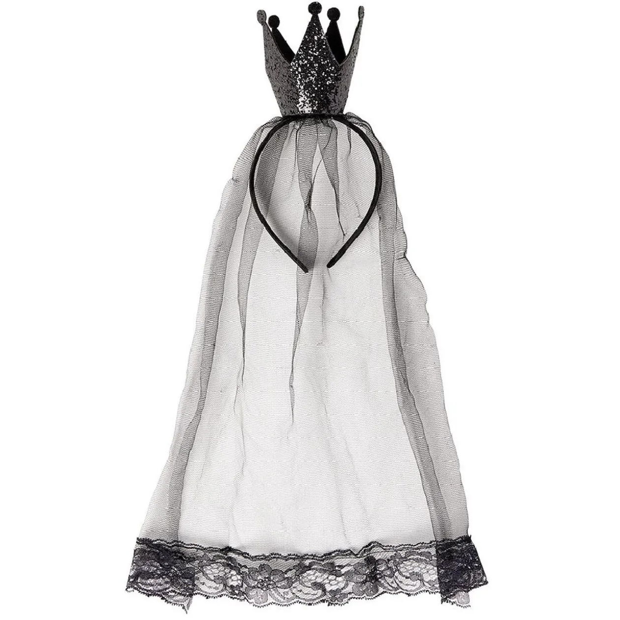 Serre-tête Halloween couronne et voile noir