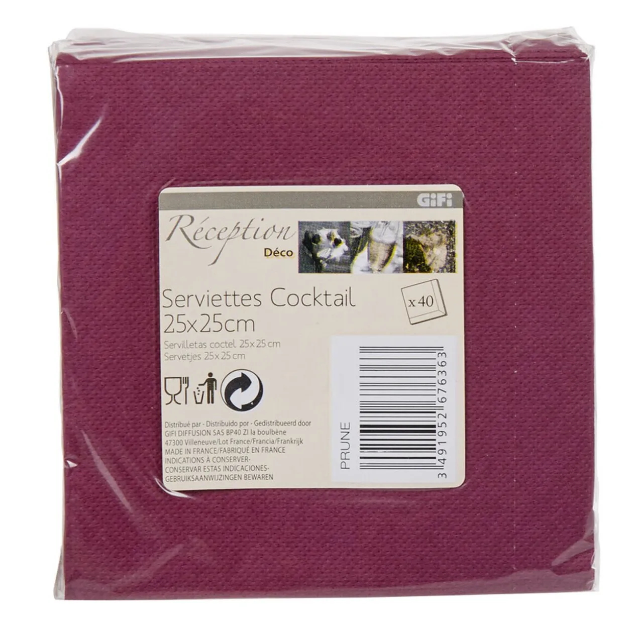 Serviette cocktail jetable prune x40