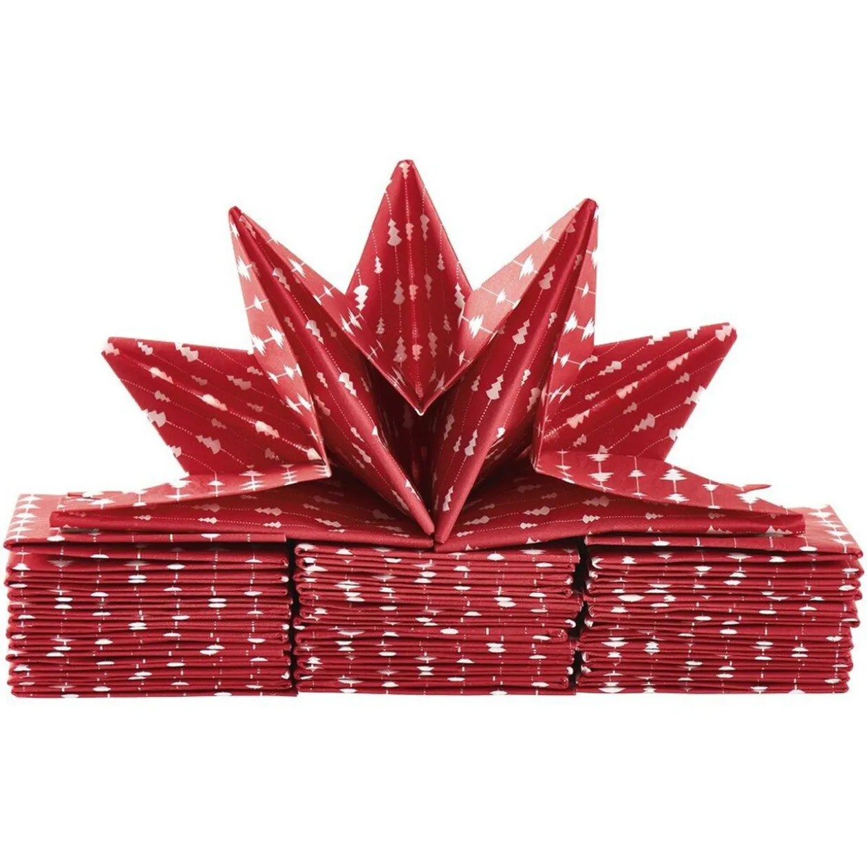 Serviette de Noël pré pliée rouge motif sapin x 12