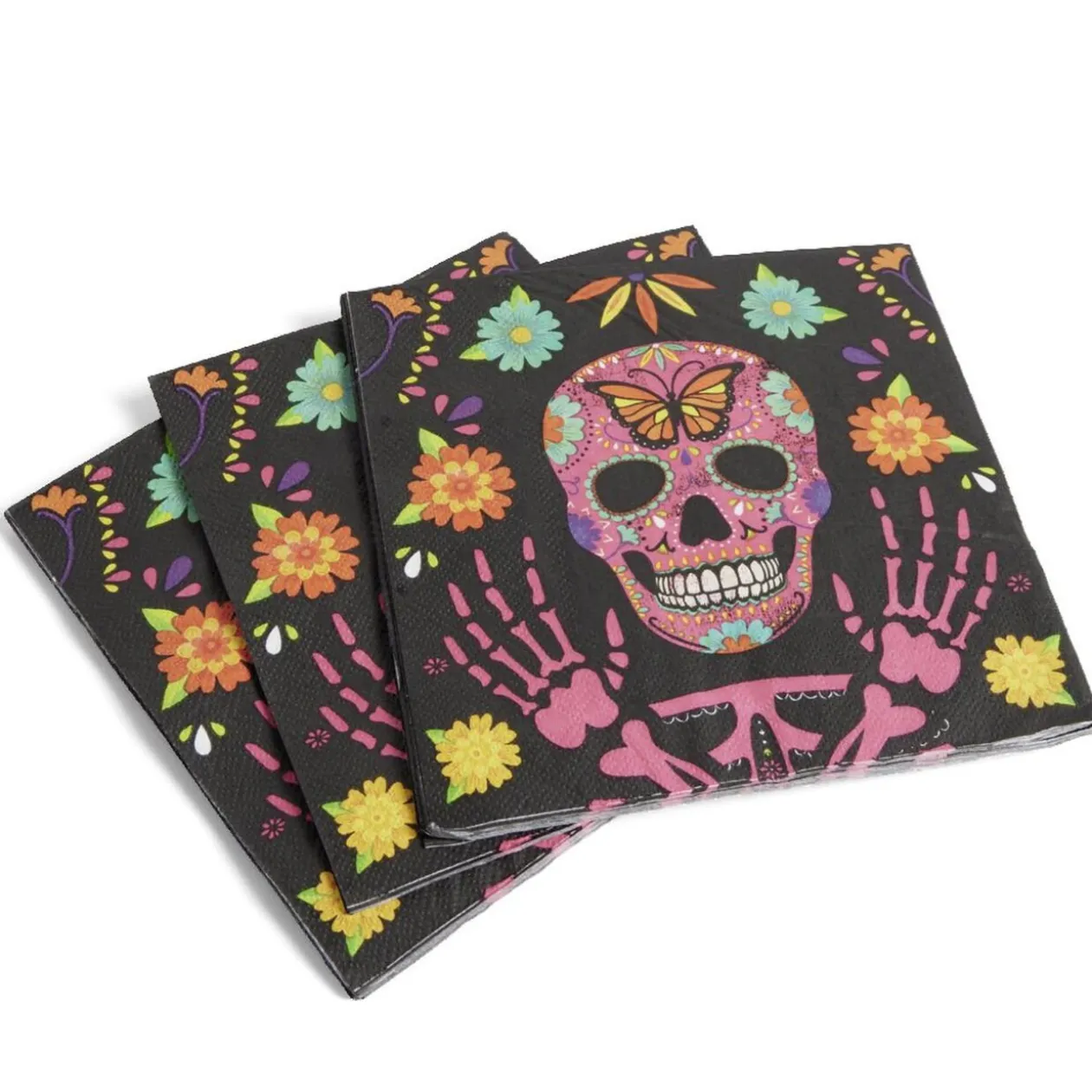 Serviette de table Halloween tête de mort mexicaine noir et multicolore x16