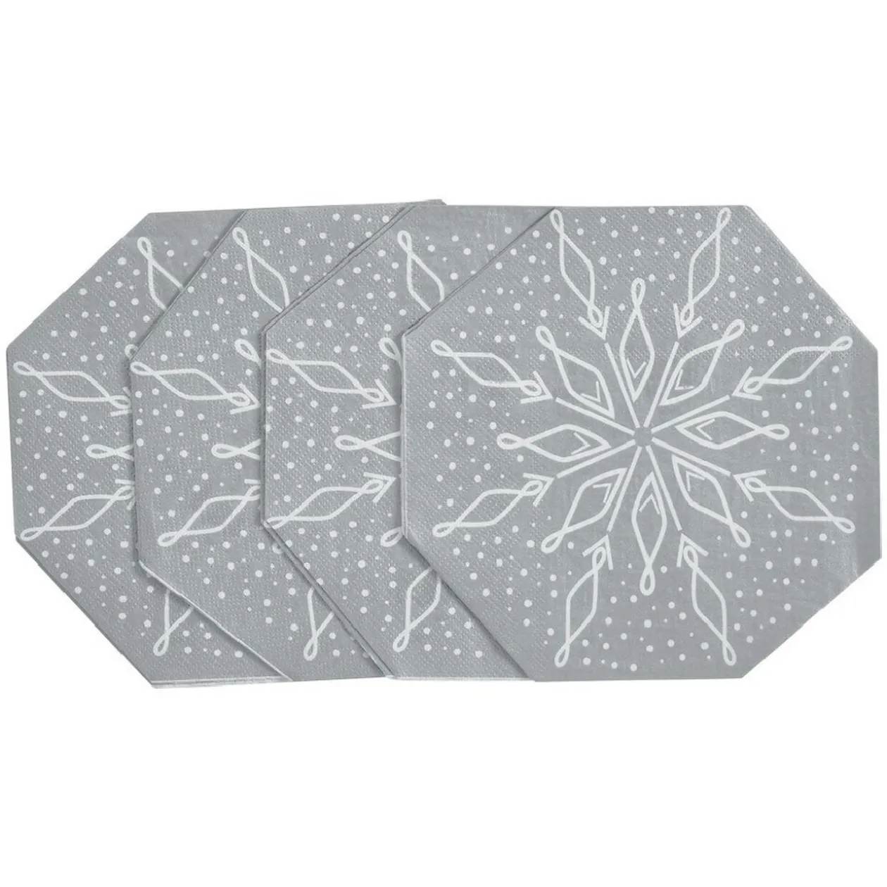 Serviette de table hexagonale argentée décor blanc x10