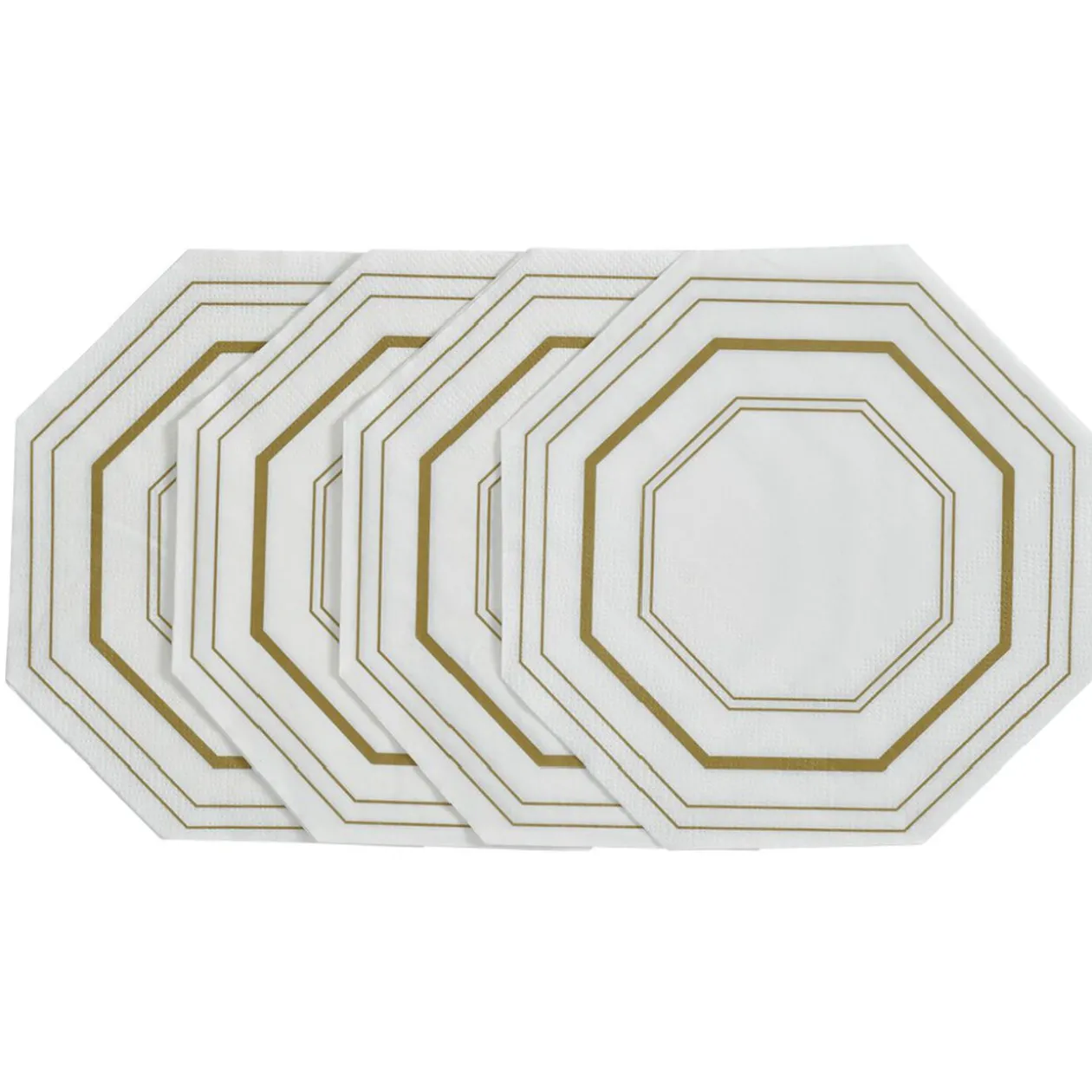 Serviette de table hexagonale blanche décor doré x10