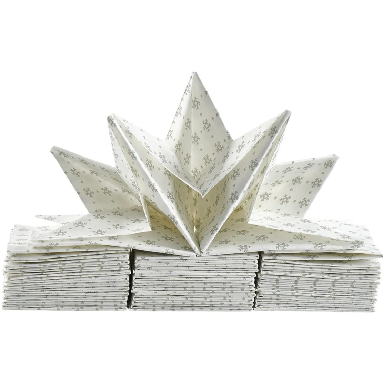 Serviette de table pré-pliée flocons argentés x12