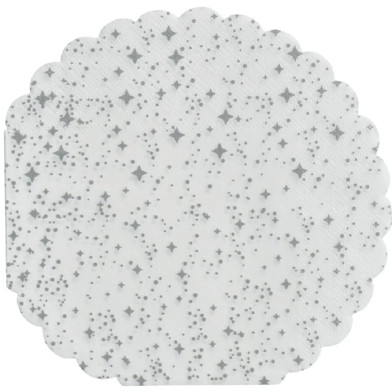 Serviette de table ronde blanche décor argenté x10