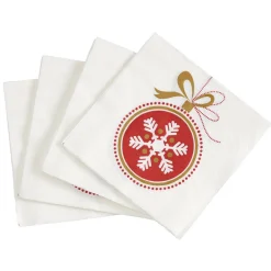 Serviette en papier imprimé boule de Noël rouge doré x20