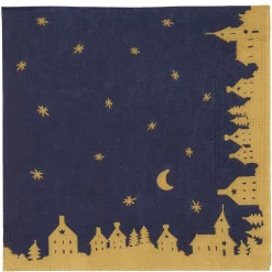 Serviette en papier imprimé bleu avec bordure village doré x20