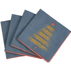 Serviette en papier imprimé Sapin Noël design bleu doré x20