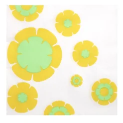 Serviette en papier motif fleurs jaune et vert fluo x20