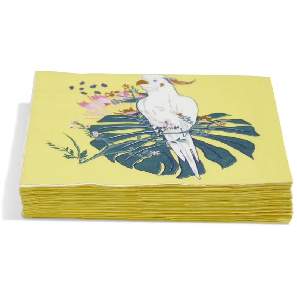 Serviette en papier motif oiseau tropical jaune vert x20