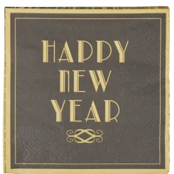 Serviette en papier noir et or design Happy New Year