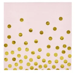 Serviette en papier rose et doré à pois x 16