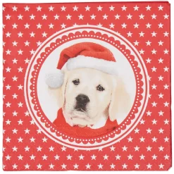Serviette en papier rouge design chien de Noël x20