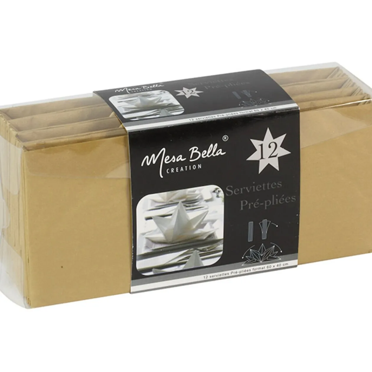 Serviette jetable pré pliée dorée x12