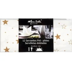 Serviette jetable pré pliée blanche étoiles dorées x12