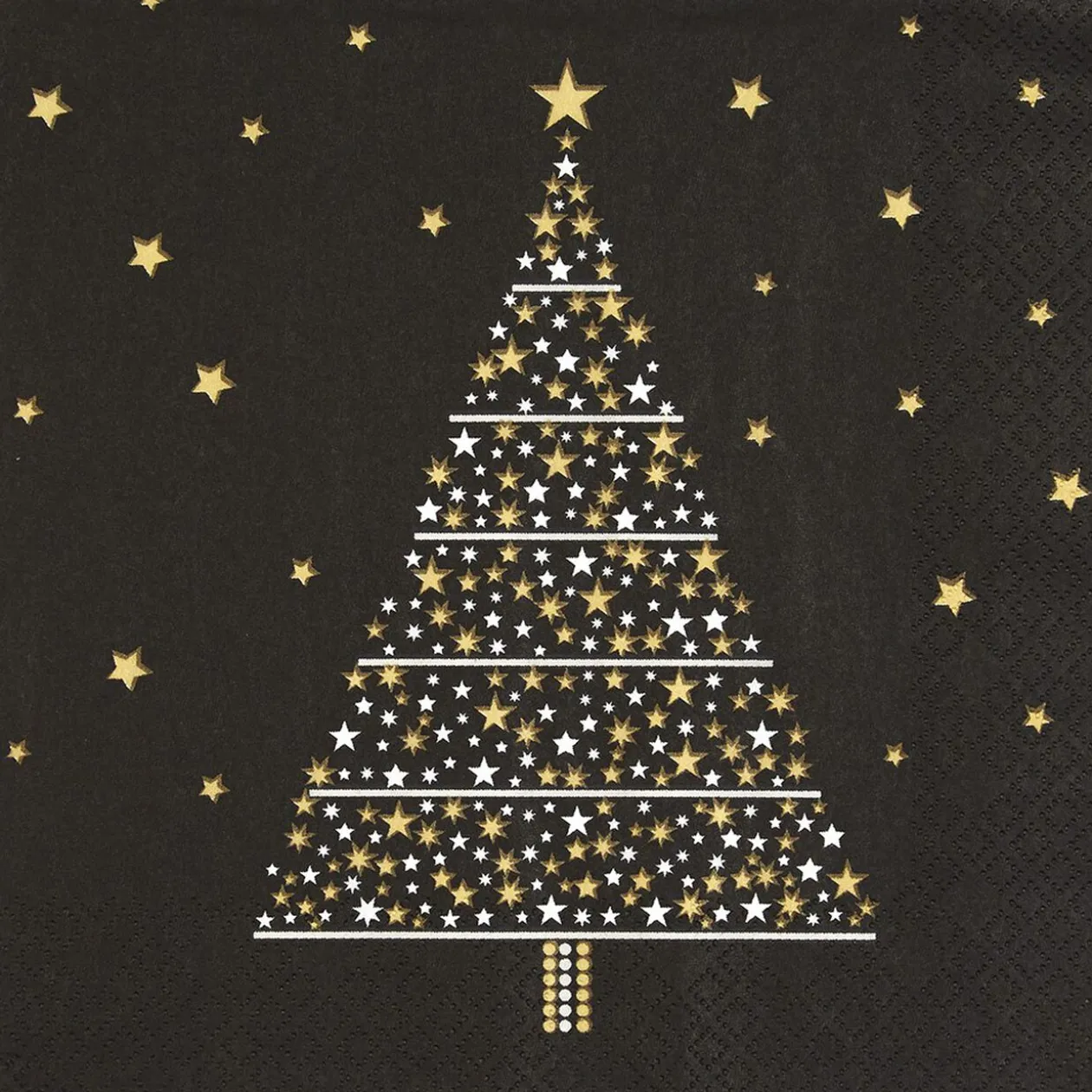 Serviette motif sapins noire et dorée x20