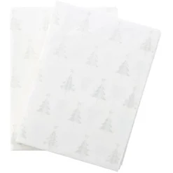 Serviette origami en papier motif sapin blanc argenté x12