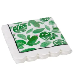 Serviette papier blanche déco feuilles et cactus verts x 20