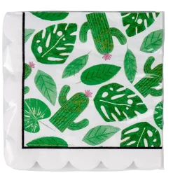 Serviette papier blanche déco feuilles et cactus verts x 20