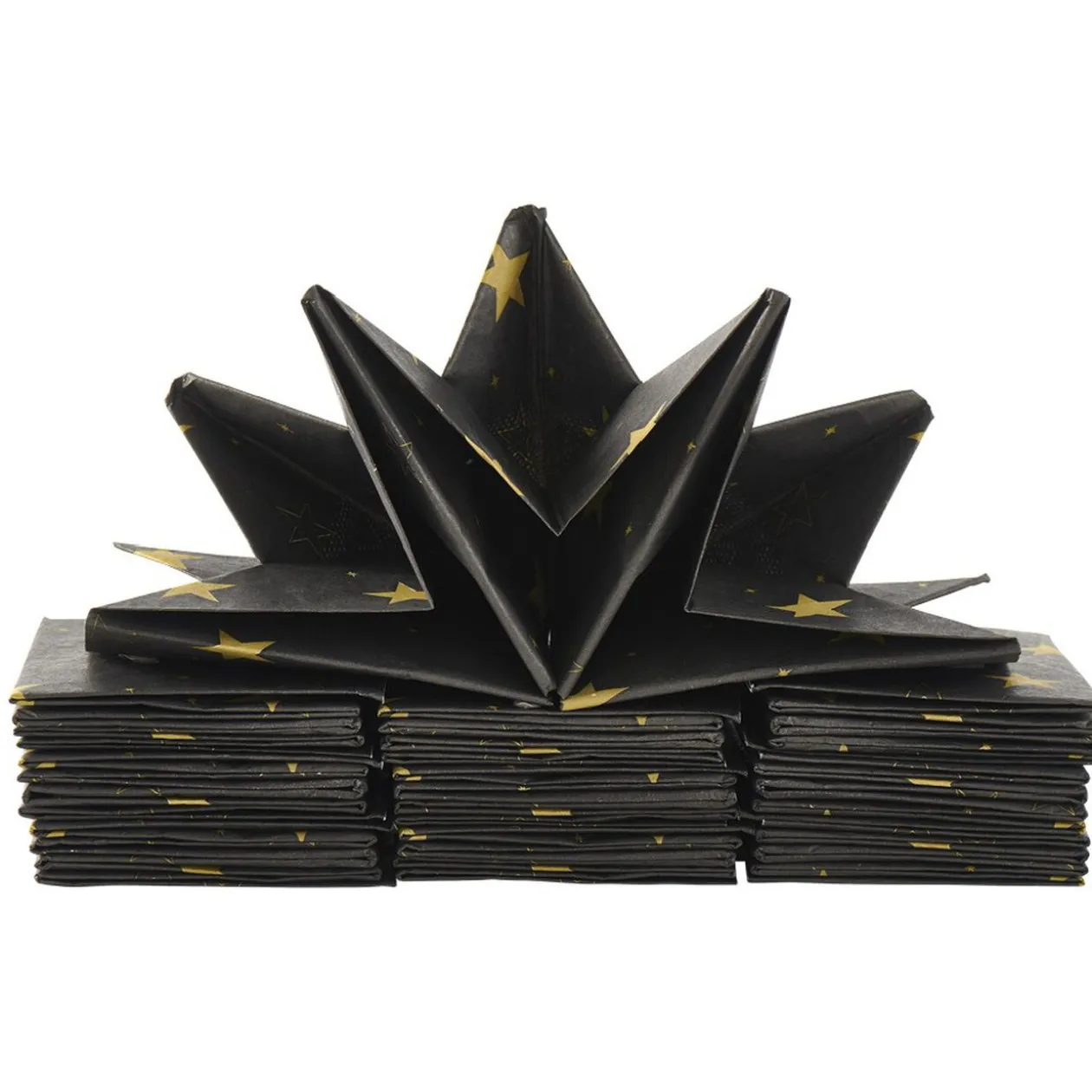 Serviettes de table pré-pliées noires étoiles dorées