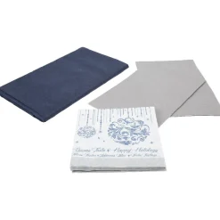Set jetable bleu argenté nappe chemin de table serviettes