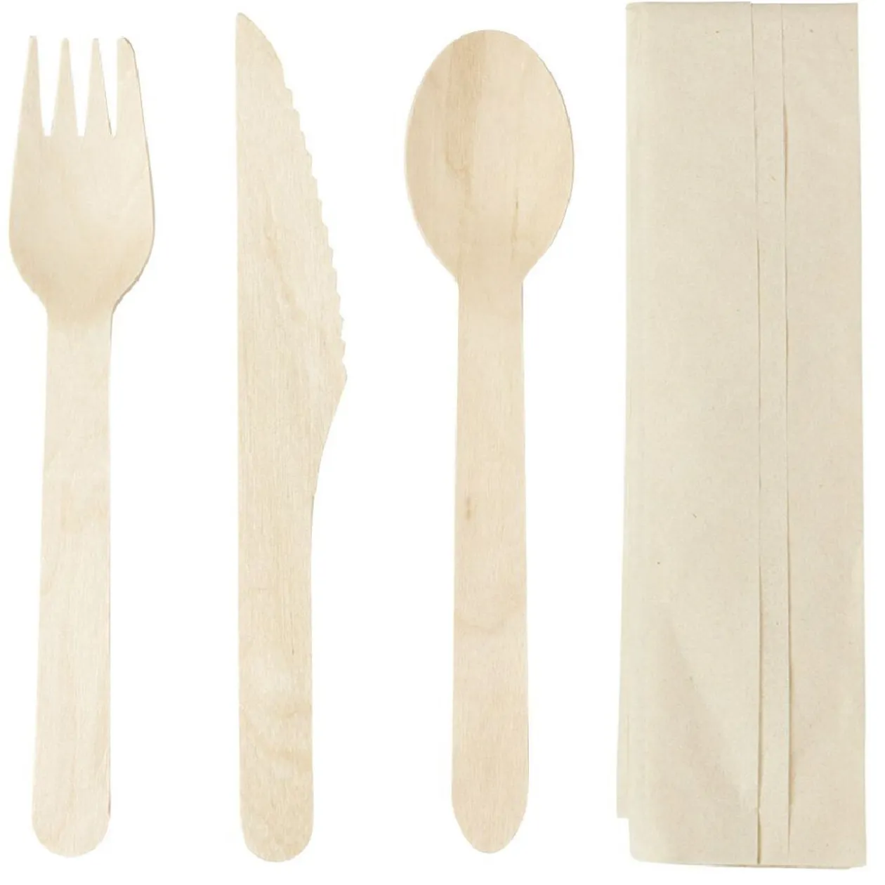 Set pique nique couverts en bois et serviette en papier 20 pièces