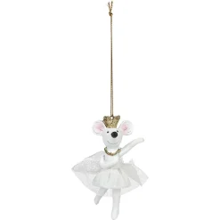 Souris danseuse de Noël à suspendre blanche et dorée