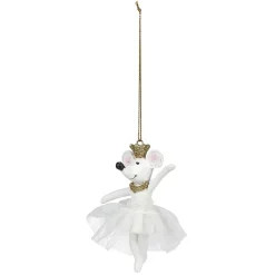 Souris danseuse de Noël à suspendre blanche et dorée