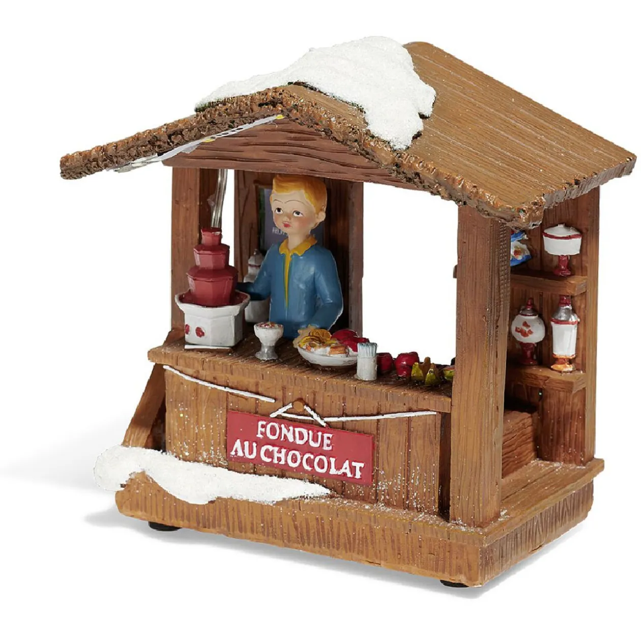 Stand de Noël lumineux fondue au chocolat 5 LED blanc chaud résine