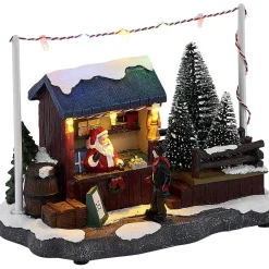 Stand Père Noël lumineux marché 8 LED multicolore en résine