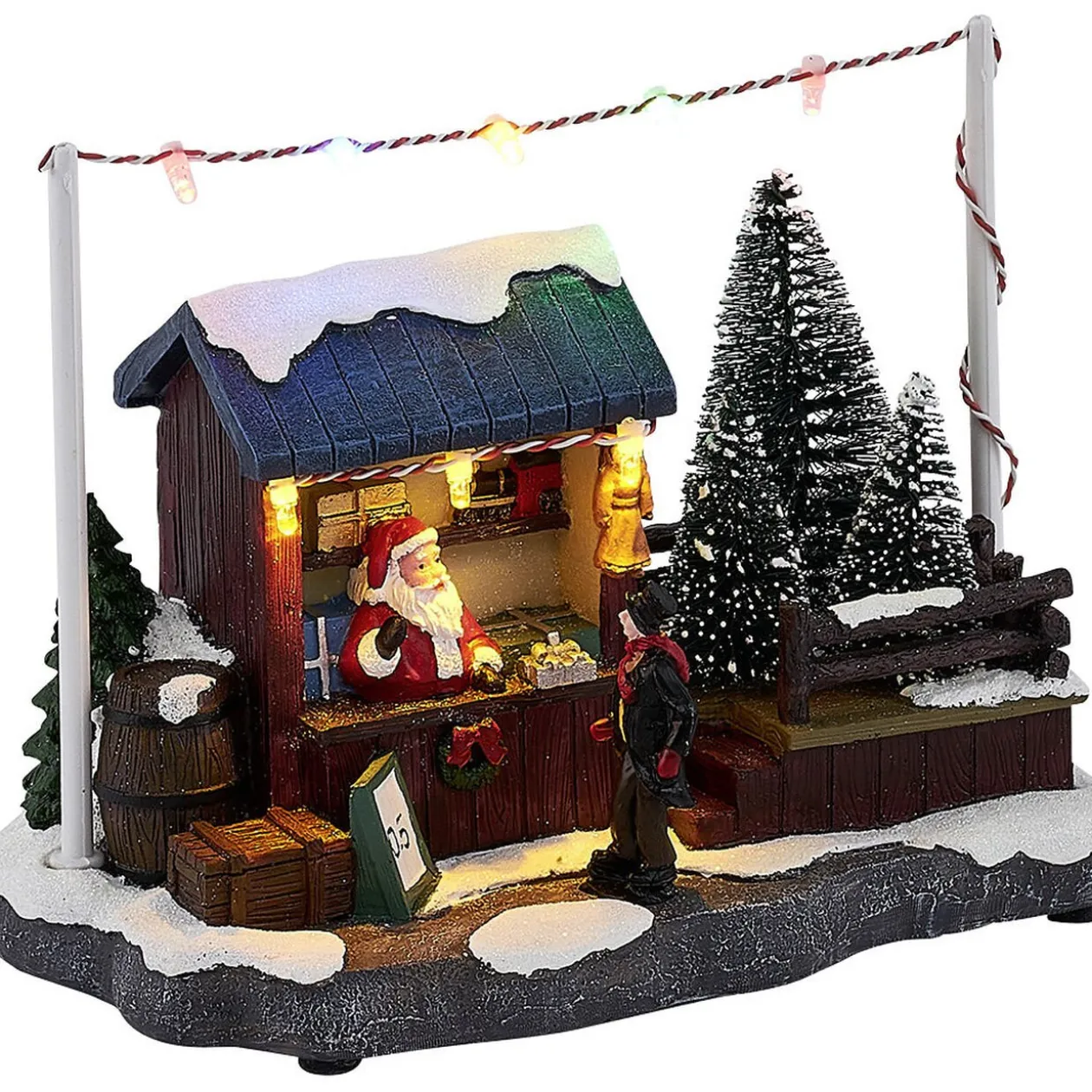 Stand Père Noël lumineux marché 8 LED multicolore en résine