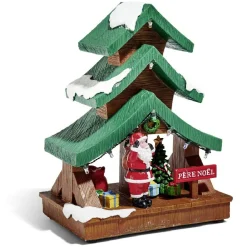 Stand Père Noël lumineux sapin 9 LED multicolore en résine