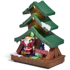 Stand Père Noël lumineux sapin 9 LED multicolore en résine