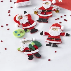 Sticker forme Père Noël en feutre rouge blanc x4