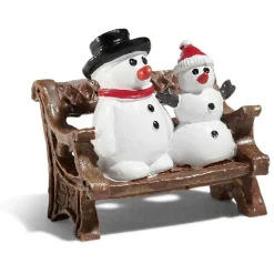 Sujet village de Noël bonhomme de neige sur banc