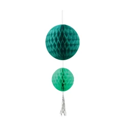 Suspension 2 boules avec pompon papier vert