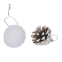 Suspension boule de Noël blanche et pomme de pin argentée x10