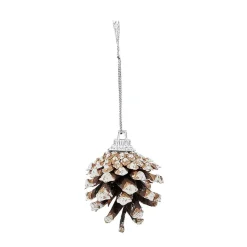 Suspension boule de Noël blanche et pomme de pin argentée x10