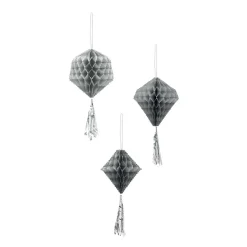 Suspension boule en papier gris x3