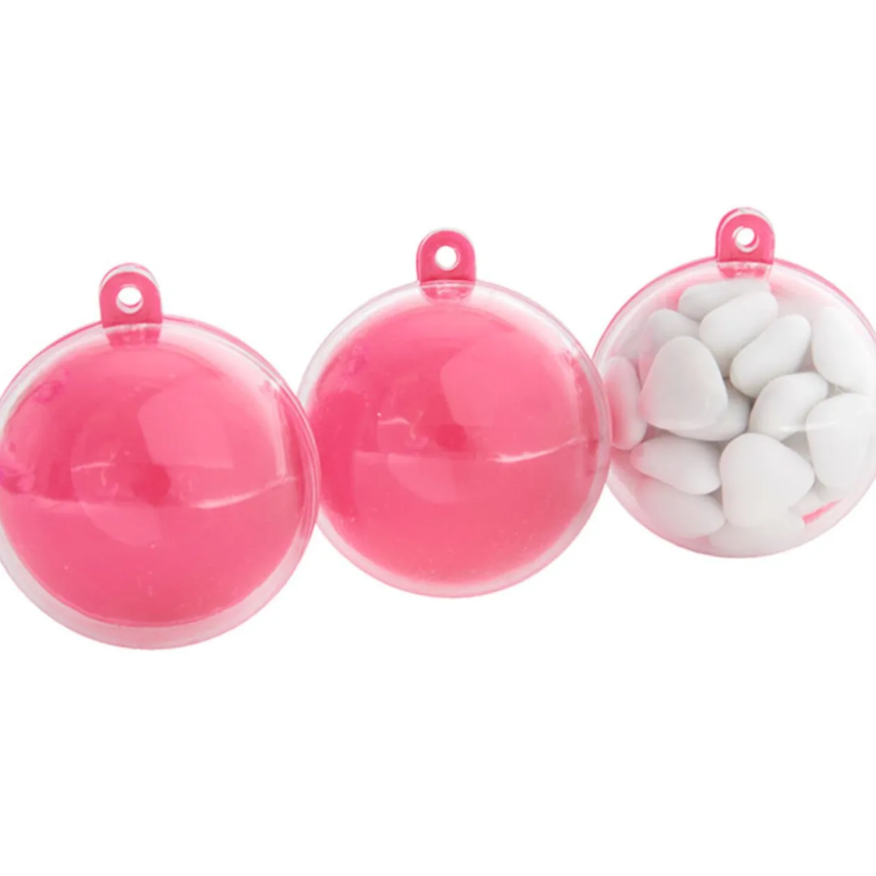 Suspension boule rose fuchsia et transparente x3