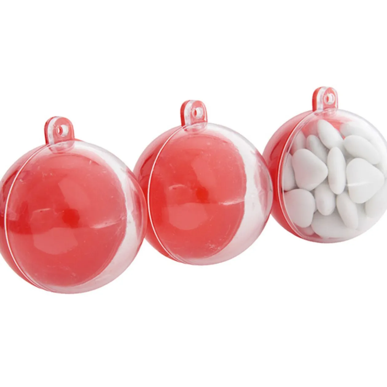 Suspension boule rouge et transparente x3