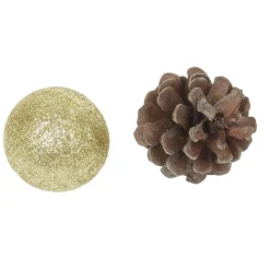 Suspension boules de Noël dorées et pommes de pin