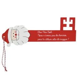 Suspension Clé forme Père Noël en bois rouge blanc