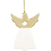 Suspension de Noël Ange en grès blanc et doré H11 cm