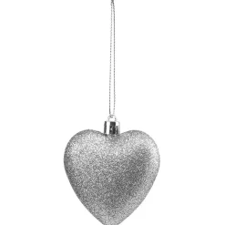 Suspension de Noël Coeur à suspendre gris argenté pailleté H7 cm X6