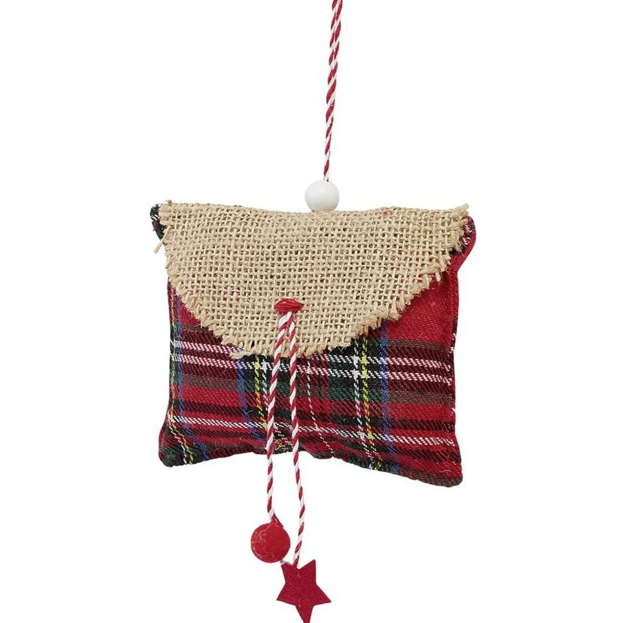 Suspension de Noël coussin forme enveloppe en jute et tartan