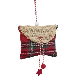 Suspension de Noël coussin forme enveloppe en jute et tartan