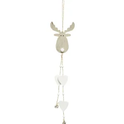 Suspension de Noël en bois tête de renne avec coeurs blancs pendants