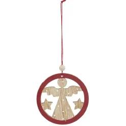 Suspension de Noël en bois Ange Étoile Renne Sapin naturel rouge x24